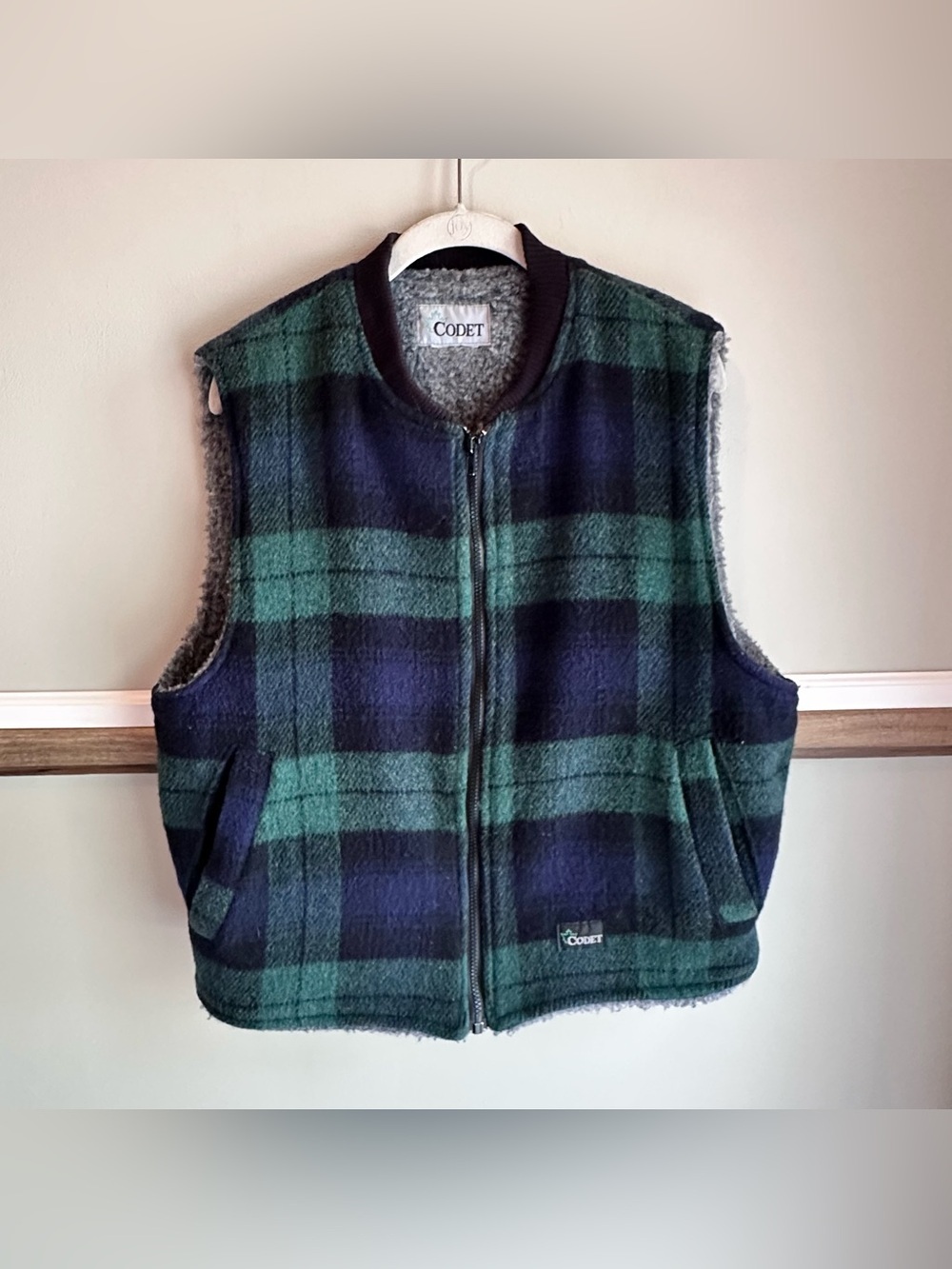 Codet Canada Blue Green Tartan Wool Vest Sherpa Lined​